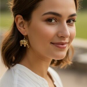 *BIN* PURE EXPRESSIONS Goldtone finish Elephant Dangle Earrings